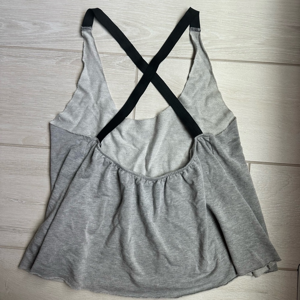 Blue Life grey sweater material tank top with black criss-cross open back Size S